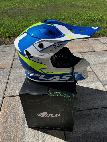 Preview: Helm Motocross UFO Erwachsene Weiß, Blau, Neongelb